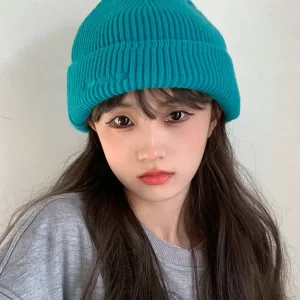 Japanese Style Lake Blue Warm Knitted Boonie Hat