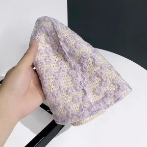 Classy Purple Tulle Patchwork Embroideried Floral Bucket Hat