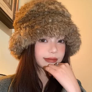 Fashion Brown Thick Warm Fuzzy Fur Fluffy Bonnie Hat