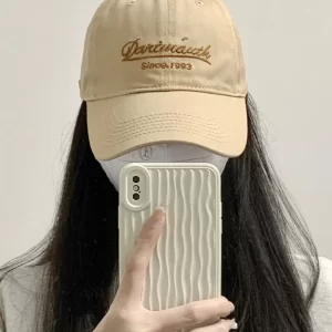 Cute Khaki Graphic Embroideried Cotton Baseball Cap Hat