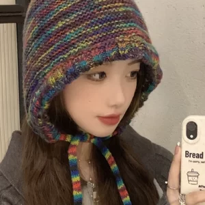 Classy Rainbow Tassel Thick Cotton Knit Bonnie Hat