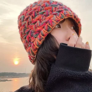 Beautiful Orange Handmade Knit Bucket Hat