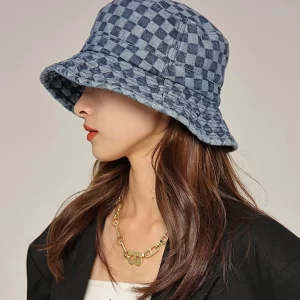 Modern Blue Plaid Patchwork Cotton Cowboy Hat