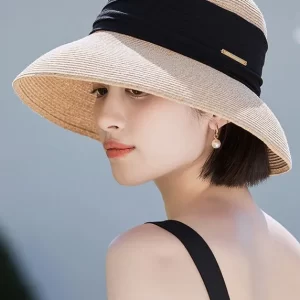 Bohemian Beige Large Brim Straw Woven Sunscreen Floppy Sun Hat