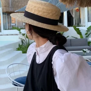 Chic Beige Straw Woven Patchwork Floppy Sun Hat