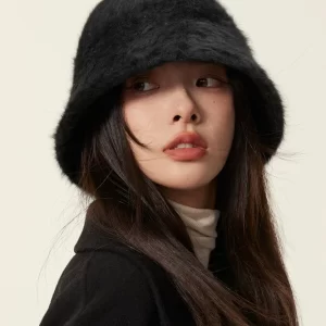 Unique Black Faux Fur Cloche Hat