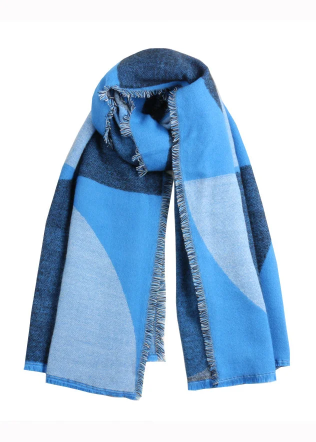 Boutique Blue Plaid Tasseled Autumn Winter Faux Cashmere Shawl - Image 2