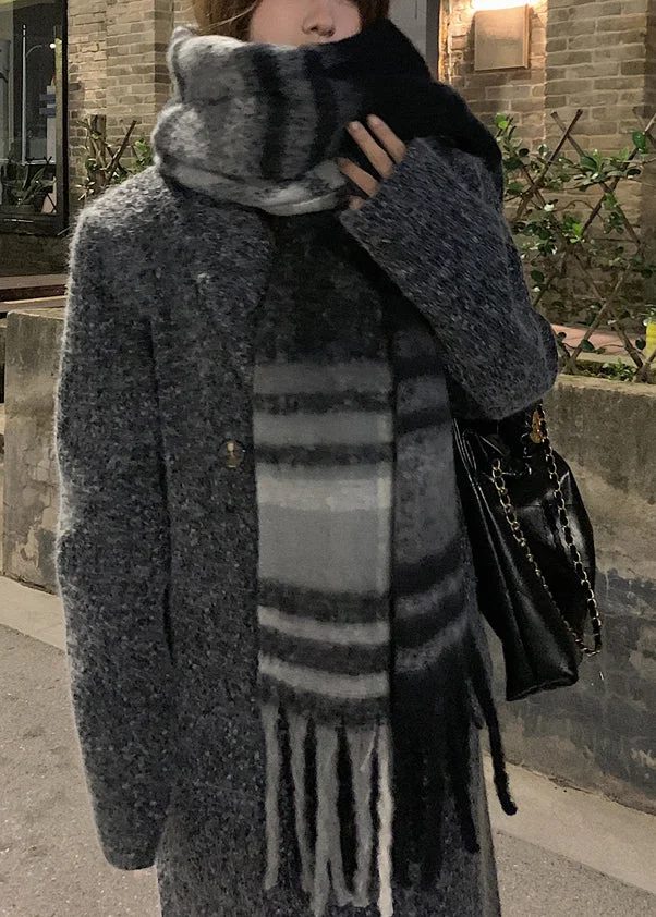 Boutique Black Grey Plaid Faux Cashmere Warm Scarf