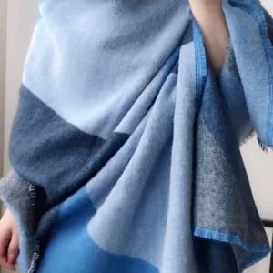 Boutique Blue Plaid Tasseled Autumn Winter Faux Cashmere Shawl