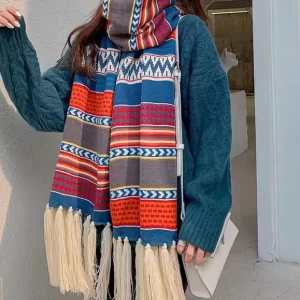 Autumn And Winter Warm Bohemian Tasseled Long Knitted Scarf