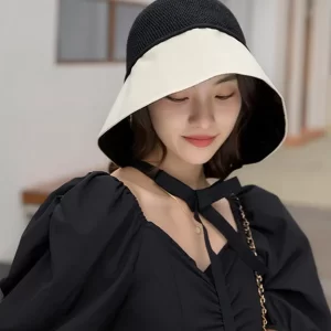 Style Beige Black Patchwork Neck TIie Bucket Hat