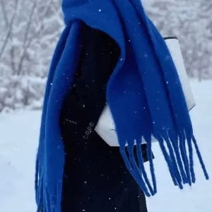 Chic Blue Tasseled Thick Warm Faux Cashmere Shawl