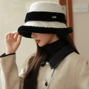 Elegant Black Versatile Warm Fleece Bucket Hat