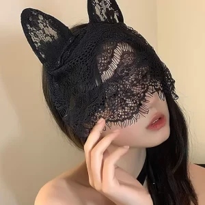 Lace Sexy Cat Ears Hair Hoop Black Veil Headdress Sexy Mask