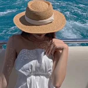 Unique Khaki Patchwork Straw Woven Floppy Sun Hat