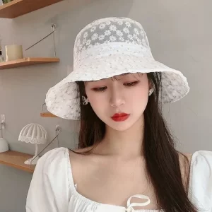 Simple White Daisy Lace Patchwork Embroideried Floppy Sun Hat